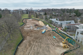 A view of the well field at Swarthmore College during the construction process. Credit: Courtesy of Swarthmore College